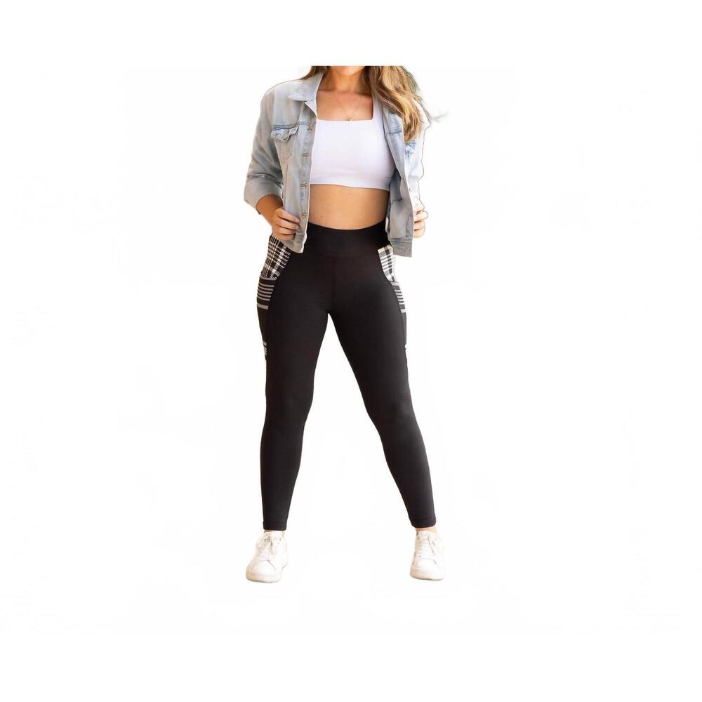 NEW JULIA ROSE gabby plaid panel leggings in black/white